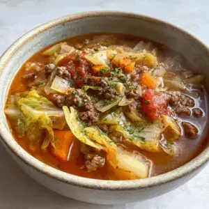 One Pot Hamburger Cabbage and Onion soup