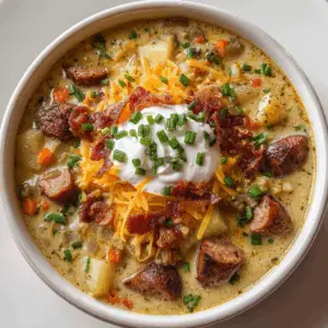 Slow Cooker Kielbasa Potato Soup with Sour cream