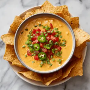 Smoky Vegan Nacho Queso with Roasted Red Peppers and garlic