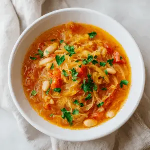 Spaghetti Squash Soup with Tomato and White beans