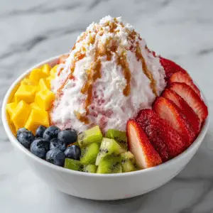 Strawberry Bingsoo with Fresh Fruit toppings