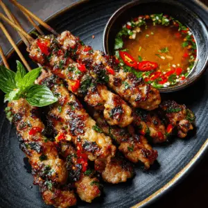 Thai Basil Pork Skewers with Spicy Lime Dipping sauce