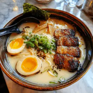 Tonkotsu Ramen Soup with Chashu Pork and Black Garlic oil