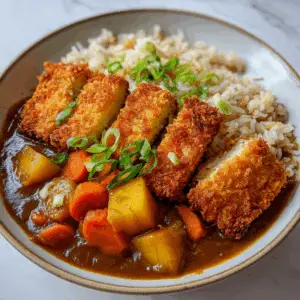 Vegan Katsu Curry with Crispy Tofu and Brown rice