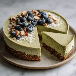 Vegan Matcha Cheesecake with Pecan date