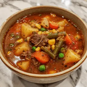 Vegetable Beef Soup with Potatoes and peas