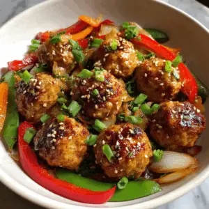 Wok Fried Chinese Pork Meatballs with vegetables
