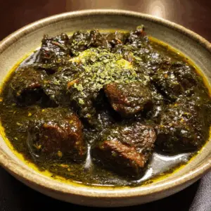 Beef Molokhia Stew with Lebanese spices