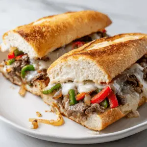 Classic Philly Cheese Steak Sandwiches with Garlic Butter rolls