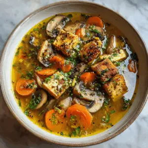 Cozy Vegan Tempeh Soup with Mushrooms and carrot