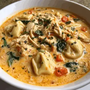 Crockpot Cheesy Chicken Tortellini Soup with garlic
