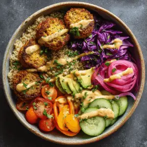 Falafel Power Bowl with Quinoa and Spicy harissa