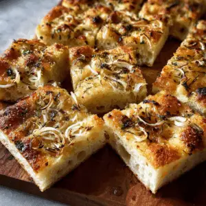 Focaccia Bread with Caramelized Onions and herbs