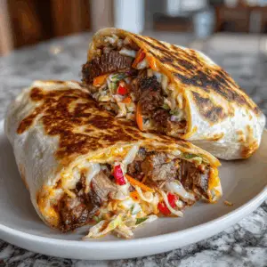Galbi Short Rib Burrito with Napa Slaw and cheese