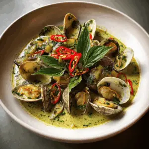 Green Curry Thai Clams with Thai eggplant