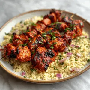 Harissa Marinated Chicken Skewers with Fluffy couscous