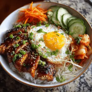 Korean Chicken Thighs in a Spicy Rice Bowl with Fried egg