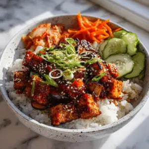 Korean Inspired Sticky Eggplant & Tofu Rice bowls