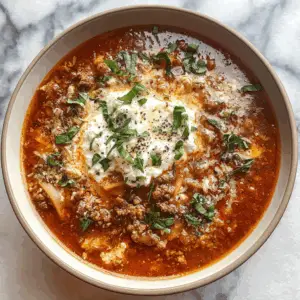 Lasagna Soup with Ground Turkey and Basil ricotta