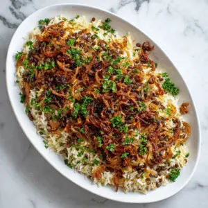 Lebanese Mujadara with Brown Lentils and Fried onions