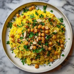 Lebanese Turmeric Rice with Almonds and chickpeas