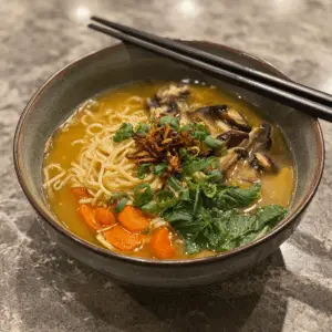 Misua Soup with Mushrooms and greens