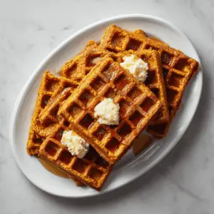 Pumpkin Spice Vegan Waffles with Cinnamon syrup