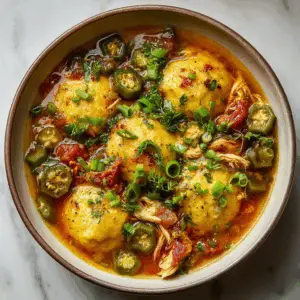 Southern Okra Soup with Tomatoes and Cornmeal dumplings