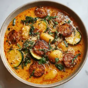 Spicy Gnocchi Soup with Chorizo and zucchini