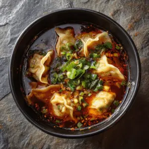 Szechuan Style Spicy Dumpling soup