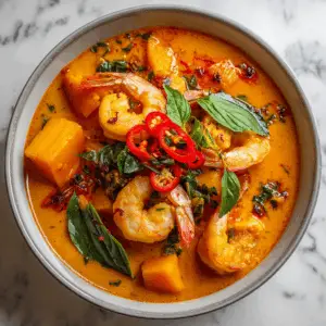 Thai Pumpkin Curry with Shrimp and Kaffir Lime leaves