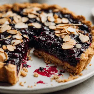 Vegan Blueberry Pie with Almond Meal Crust and vanilla