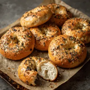 Vegan Garlic Herb Bagels with Olive oil