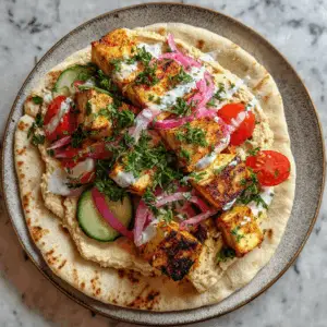 Vegan Greek Souvlaki Wrap with Pickled Onions and hummus