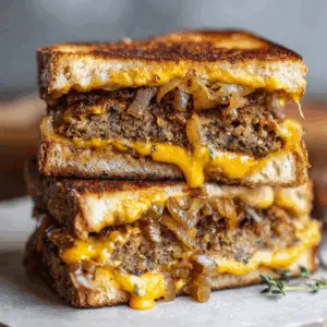 Vegan Patty Melts with Caramelized Onion and dijon
