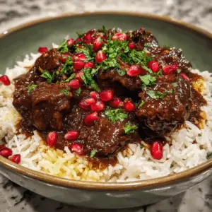 Beef Fesenjan with Pomegranate and Persian rice