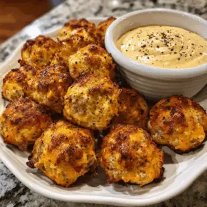 Cheddar Sausage Balls with Dijon dip