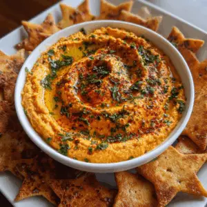Christmas Roasted Red Pepper Hummus with Pita stars