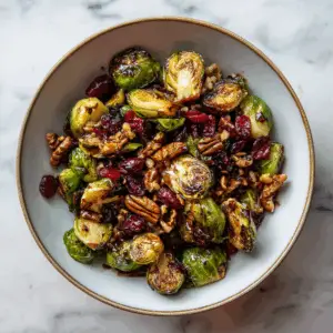 Cranberry Pecan Brussels Sprouts with balsamic