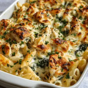 Creamy Chicken Alfredo Christmas Bake with spinach