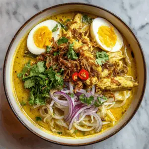 Rich curry soup with chicken and eggs