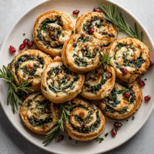 Festive Christmas Spinach Pinwheels with Puff pastry