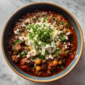 Hearty Lamb Chili with Red Wine and herbs