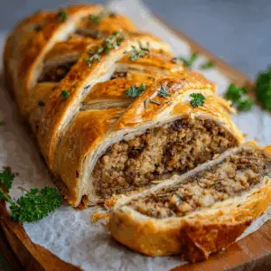 Holiday Vegan Beef Wellington with Mushroom duxelles