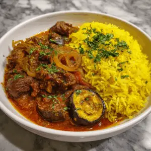 Lamb and Eggplant Khoresh with Turmeric rice