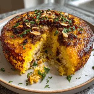Layered Persian Yogurt Rice with Lamb filling