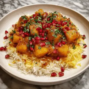 Persian Pumpkin Stew with Pomegranate Over rice