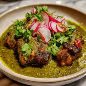 Pork Ribs Simmered in Tomatillo-Chili Verde sauce