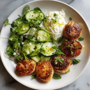 Scallops with Chilled Cucumber Mint salad