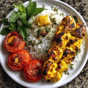 Traditional Persian Jujeh Kebab with Grilled tomatoes